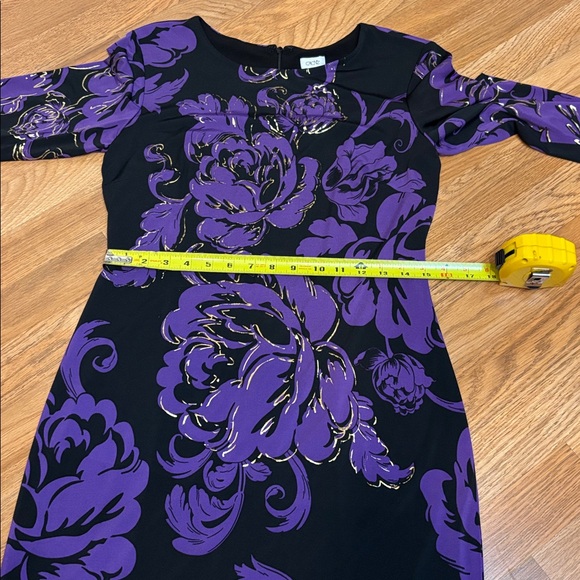 Cache, elegant black purple and gold floral long sleeve mini dress. Size 10. - Picture 12 of 17